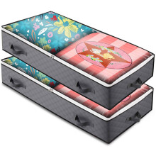 Betttaschen für unter das Bett, 3 Schichten, 40x20x6 Zoll, Dunkelgrau, 2er-Pack