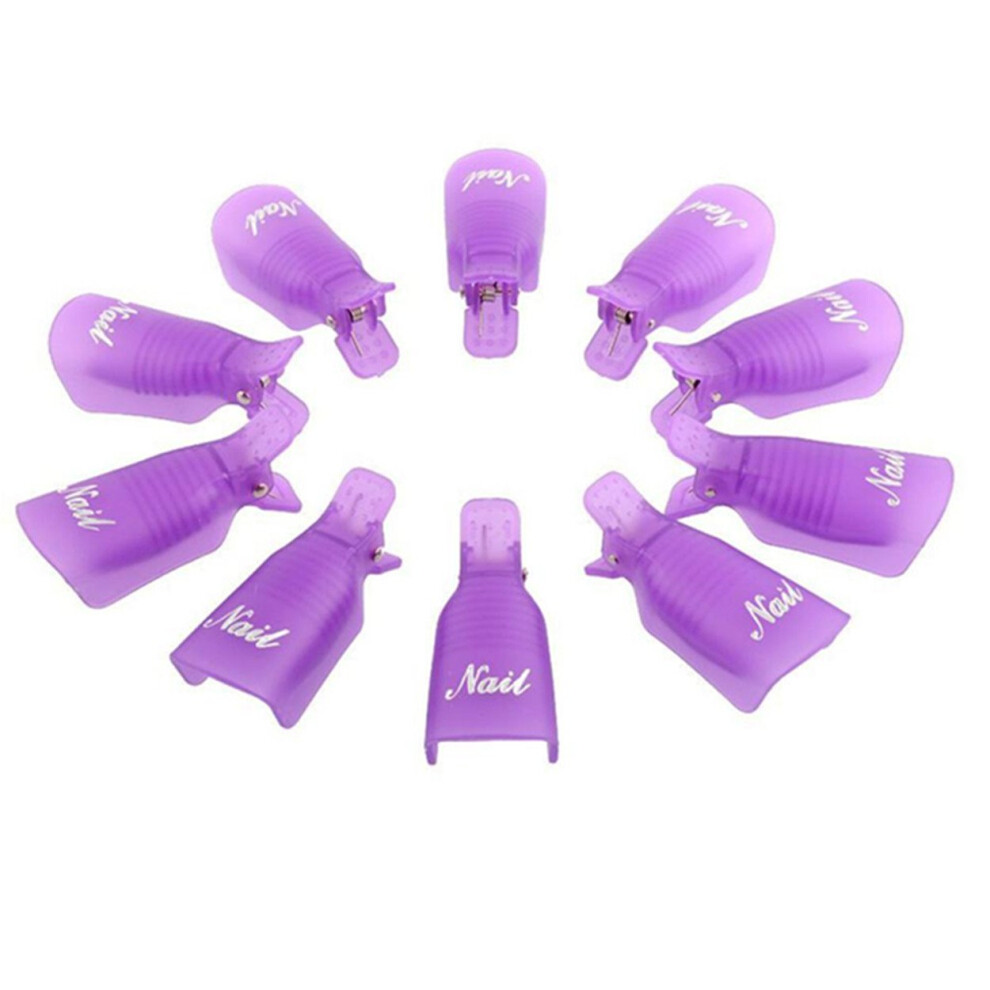 Purple 10Pcs Reusable Nail Soak Off Clips For Mess Polish Removal, Durable Plastic