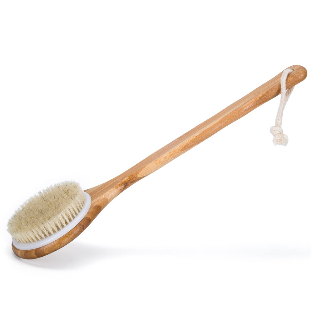 Best Bath Dry Body Brush Natural Boar Bristles Shower Back Scrubber With Long Handle for Cellulite, Exfoliation, Detox