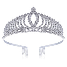 Silver Rhinestone Tiara for Brides Elegant Wedding Crown Headband with Dual Comb Grip