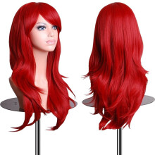28 Inch Red Cosplay Wig Long Spiral Curls Heat Resistant Fiber for Halloween and Costume Parties