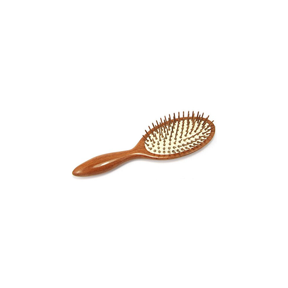 Red Wooden Hair Brush With Natural Sandalwood Bristles For Gentle Scalp Massage And Antistatic Care