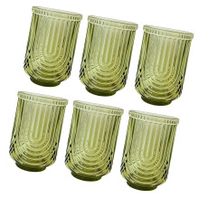 6Pcs Green Glass Cups For Beer Yogurts And Milkshakes Water