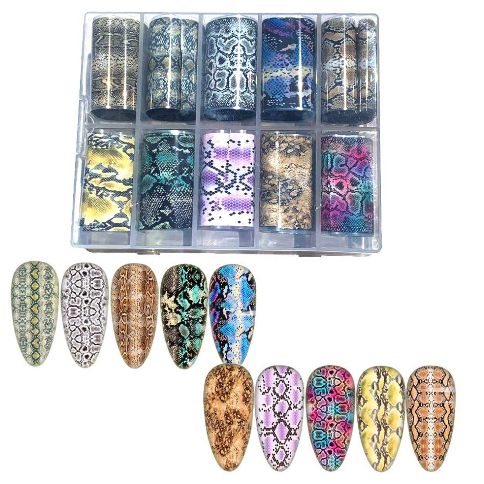Nail Art Foils Snake Skin Nail Decals 10Style Holographic Transfer Set for DIY Manicure