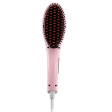 Hair Straightener Brush with Temperature Display, AntiScald Ceramic Surface, Fast Heating, Pink