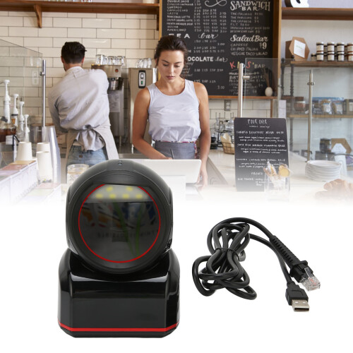 USB 2D Barcode Scanner CMOS 640x480 Red LED Desktop Reader Black