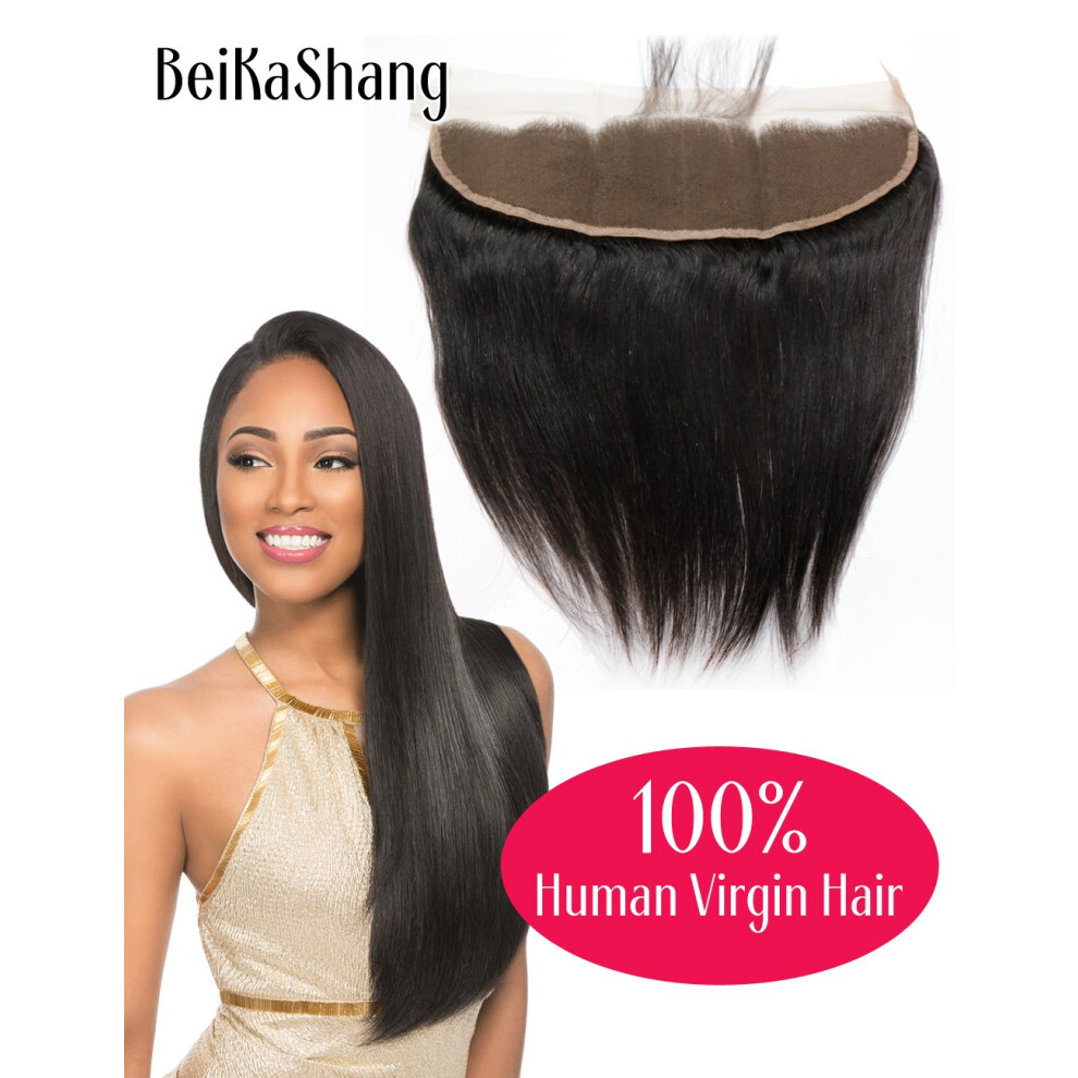 Unisex Brazilian Virgin Human Hair 13X4 Lace Frontal Closure With Baby Hair Bleached Knots 10 Inch Straight