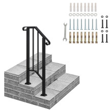 Adjustable Wrought Iron Handrail Outdoor Stairs Handrail Fits 1-2 Steps