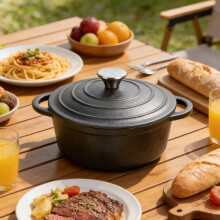 Garden Sanctuary 2L Matte Black Dutch Oven Pot - Enameled Cast Iron, Heat Resistant Up To 260°C