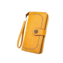 (Yellow) Women's Wallet New Wallet Oil Wax Leather Clutch Bag Women's Long Mobile Phone Bag Oily Bills Folder