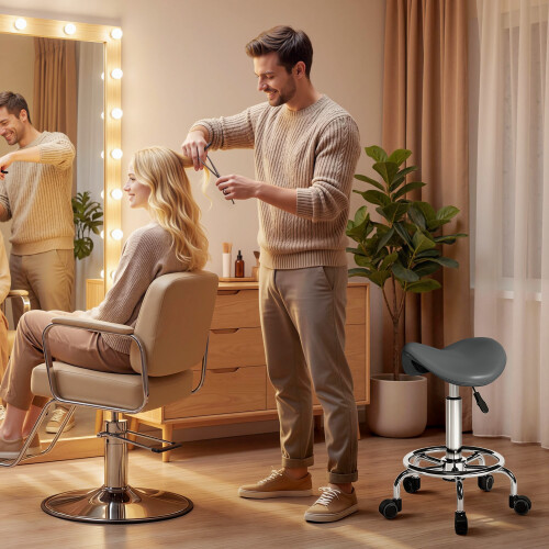 Homcom HOMCOM Saddle Chair, Rolling Salon Stool for Massage Spa, Grey 1