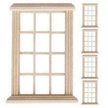 5Pcs Beige Wooden Dollhouse Window Frames 1:12 Scale for DIY Craft