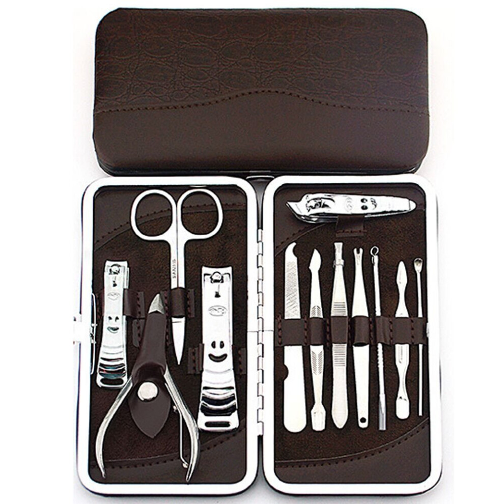 Manicure Set 12 Piece Stainless Steel Grooming Kit with Compact Travel Case for Nail and Pedicure