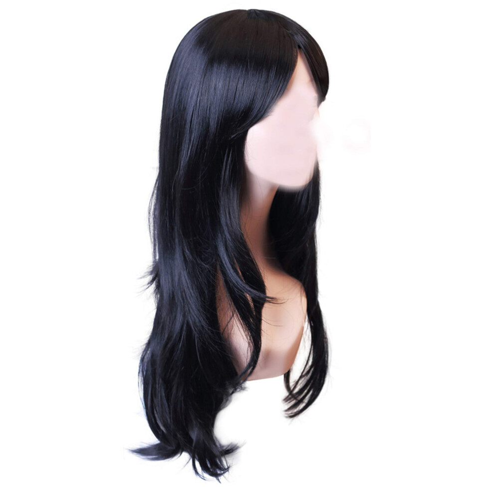 Black Long Curly Wig 28 Inch Synthetic Heat Resistant Hair for Women Cosplay with Wig Cap
