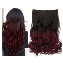 20 Inch Ombre Clip In Hair Extensions Synthetic Wavy Full Head Heat Resistant for Instant Volume