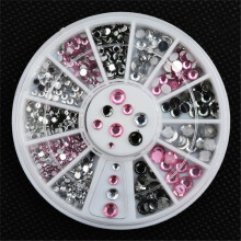 Nail Art Rhinestone Wheel with Mixed Resin Beads and Gold Metal Studs Model 3