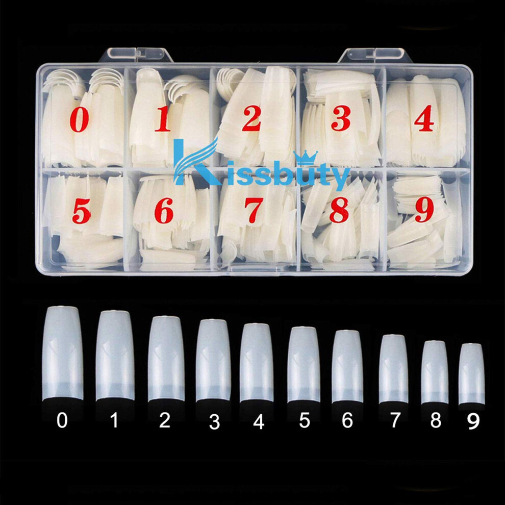 500pcs Natural Acrylic Nail Tips with Box, 10 Sizes French False Nails for DIY and Salon Use