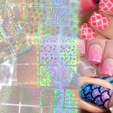 Holographic Nail Art Vinyl Stencils Stickers Set, 288pcs Cute Reusable Sheets with 96 Patterns