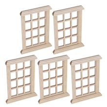 5Pcs 1:12 Scale Unfinished Wood Dollhouse Window Frames for DIY Decor