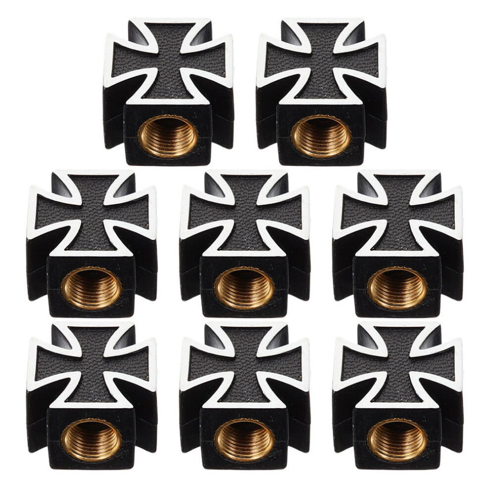 8Pcs Premium Copper Abs Tire Valve Caps Cross Style For Vehicles Black 3723982928762