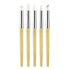 Professional 5pcs Silicone Nail Art Brush Set for Gel and Acrylic Nails with Wooden Handles