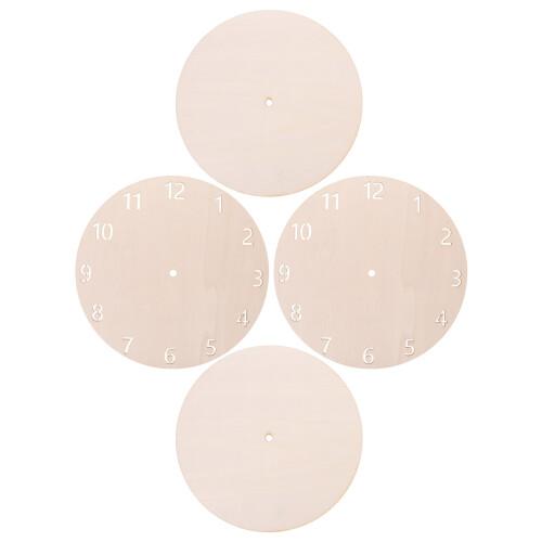 4Pcs Beige Wood Clock Dial Faces DIY Blank Round Wall Clock Craft Kits