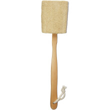 Natural Loofah Bath Brush with Long Wooden Handle for Gentle Back Exfoliation and Rich Lather