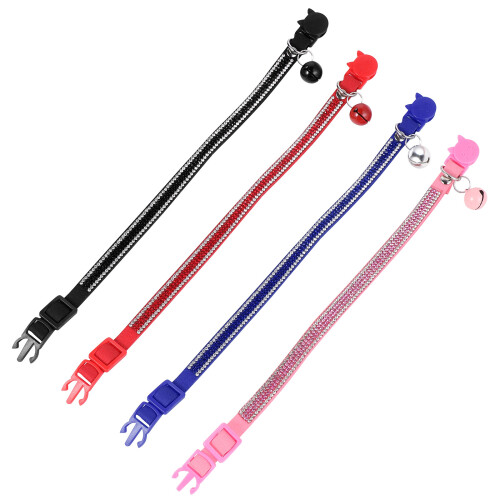 4Pcs Rhinestone Cat Collars Adjustable Bell Decorative Pet Accessories