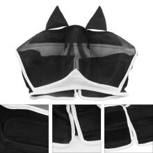 Large Black Breathable Horse Fly Mask with Ears, Knitted Mesh Fabric