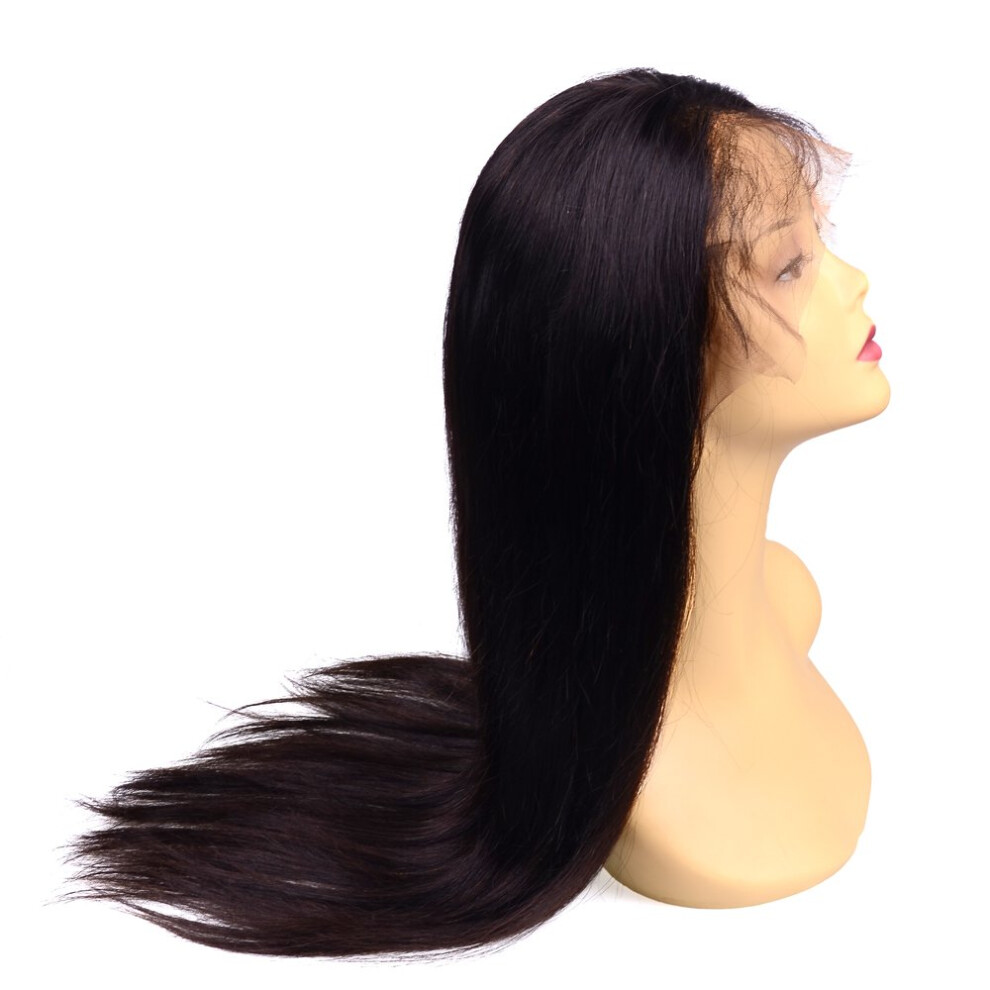 24 Inch Silk Straight Full Lace Human Hair Wig 130% Density Virgin Remy with Natural Hairline