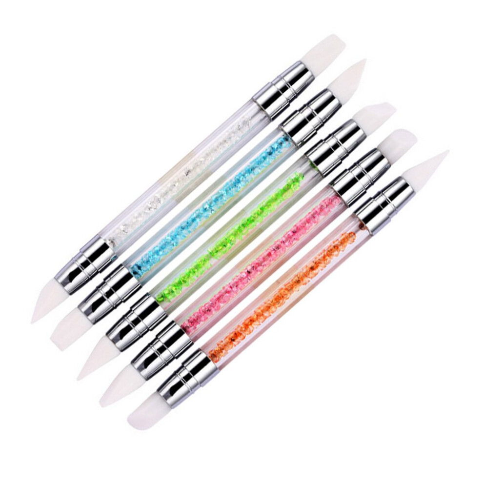 5pcs Nail Art Silicone Brush Set for Precise Gel Sculpting, DualEnded Rhinestone Handle Tools