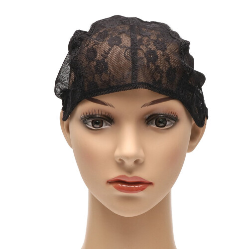 Black Lace Wig Cap with Adjustable Straps, Breathable Stretch Mesh, Small Size for Wig Making