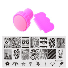 Nail Stamping Kit with Pink Silicone Stamper Scraper and Durable Steel Plates for Easy Nail Art