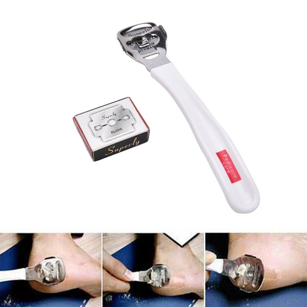 Callus Remover with Replacement Blades Long Handle Foot File for Dead Skin Removal 10 Blades