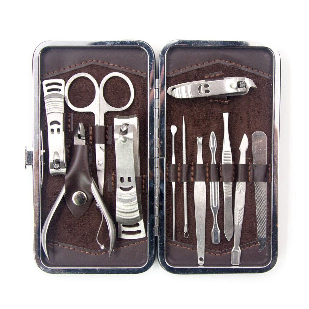 12 Piece Stainless Steel Manicure Pedicure Set with Compact Travel Leather Case