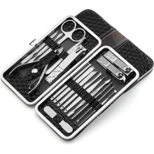 Manicure Pedicure Set 18Piece Stainless Steel Kit with Nail Clippers Scissors and Travel Case