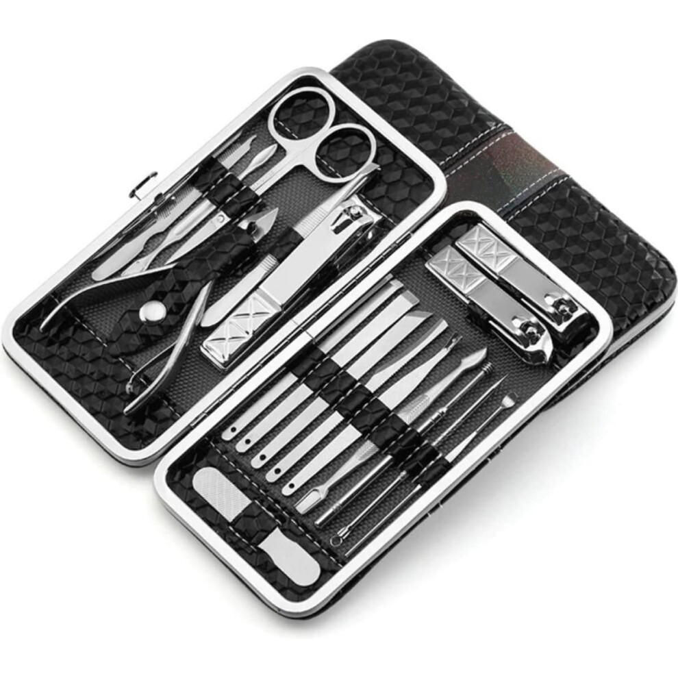 Manicure Pedicure Set 18Piece Stainless Steel Kit with Nail Clippers Scissors and Travel Case