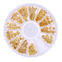 Gold and Silver 3D Nail Art Wheel with Metal Sea Shell Beads Rhinestones Studs for DIY Nails