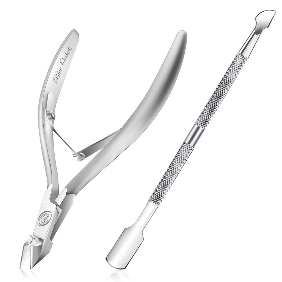 Silver Professional Stainless Steel Cuticle Nipper With Pusher, Quarter Jaw Precision Blades For Manicure Pedicure