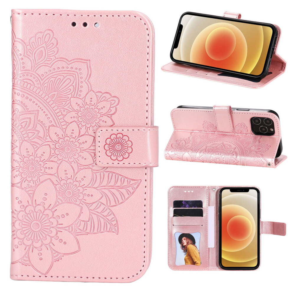 Rose Iphone 13 Wallet Case With Card Slot Stand Pu Leather Gold 4951390291089