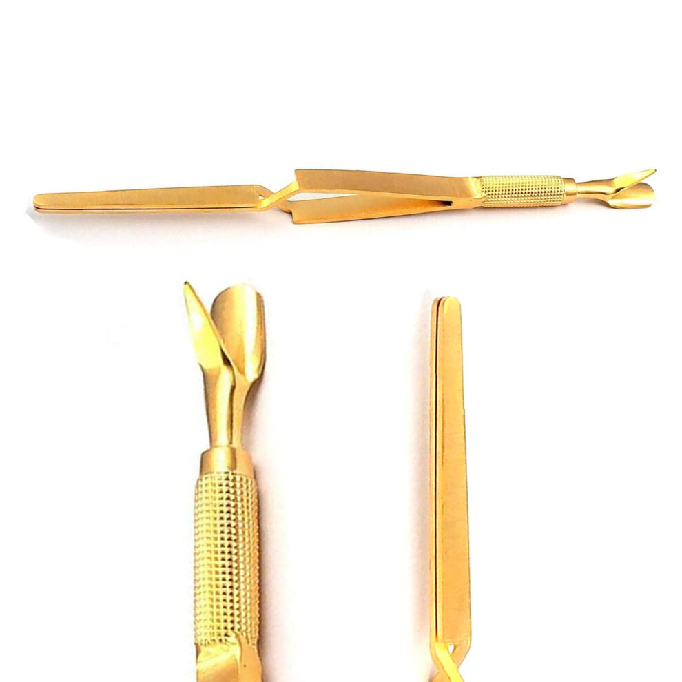 Gold Nail Pinching Tool For Acrylic And Gel Extensions, Doubleended Ccurve Shaper With Cuticle Pusher