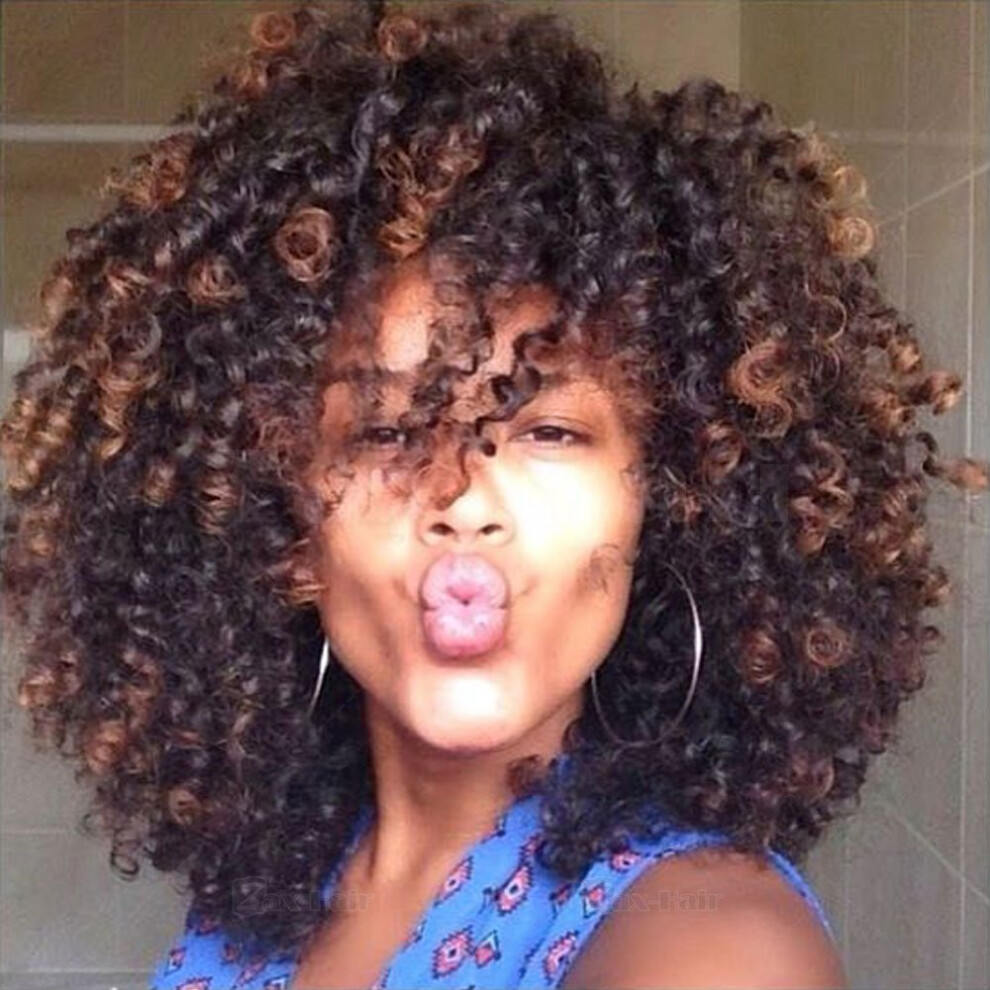Unisex Black Kinky Curly Lace Front Wig 12 Inch Brazilian Human Hair Ombre 1B/33 Short Bob For Women