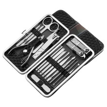 Manicure Set 18 Piece Stainless Steel Nail Clippers Kit with Leather Case for Travel and Grooming