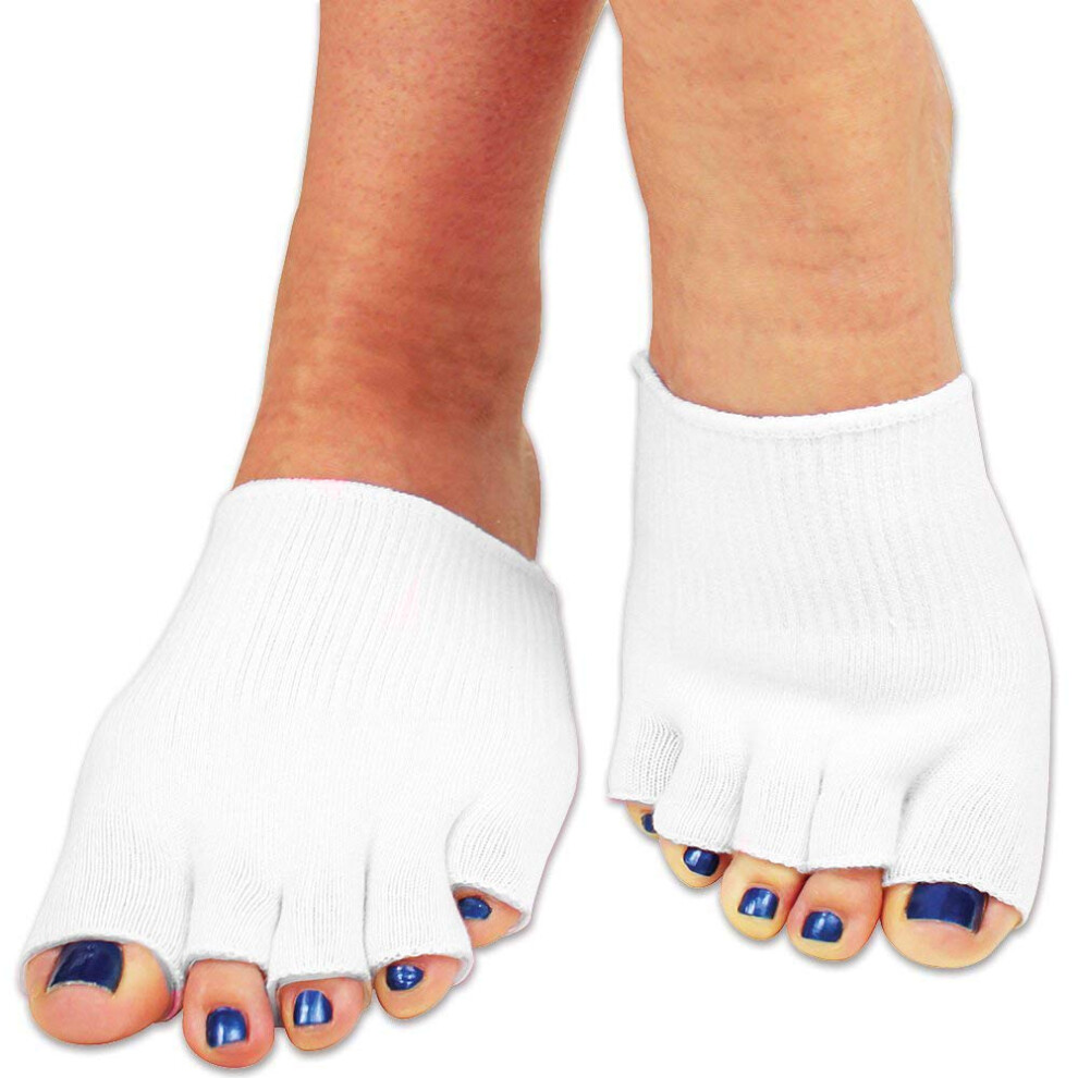 White Gel Lined Toe Separating Socks With Deep Hydration For Overnight Moisturizing Foot Care, Medium