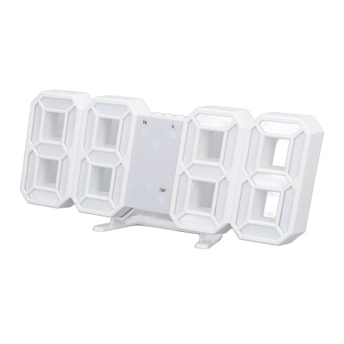 Minimalist 3D LED Wall Clock with Temperature, White Frame, 23x9.3cm 1
