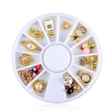 3D Nail Art Wheel with Gold Flower Pearl Decorations for Elegant DIY Manicure and Acrylic Nails
