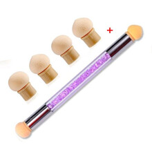 Double Ended Nail Art Gradient Sponge Brush with Purple Handle and 4 Replaceable Heads