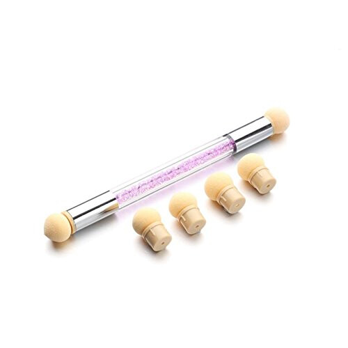 Double Ended Nail Art Gradient Sponge Brush with Purple Handle and 4 Replaceable Heads 1