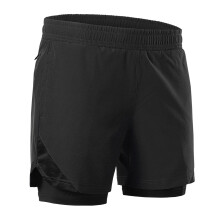 Men's 2-in-1 Running Shorts with Pockets & Towel Loop, Quick Dry, Black, L