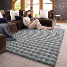 (160x230cm (5.4ft x 7.7ft), Grey) Bubble Rug Extra Large Rug Soft Shaggy Faux Fur Bubble Carpet Mat